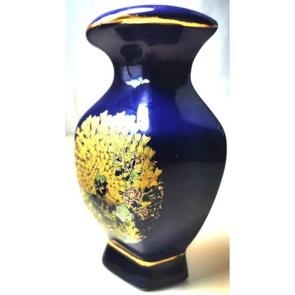 Porcelain Wall Pocket Vintage Japanese Cobalt Blue Gold Peacock Design  6.75” - Picture 6 of 10